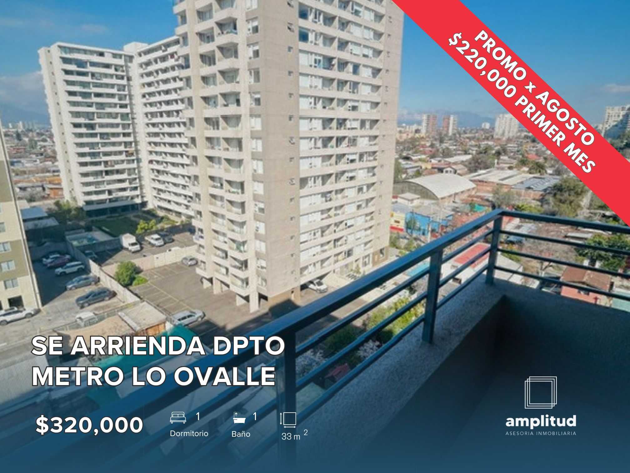 SE ARRIENDA DPTO 1D+1B METRO LO OVALLE